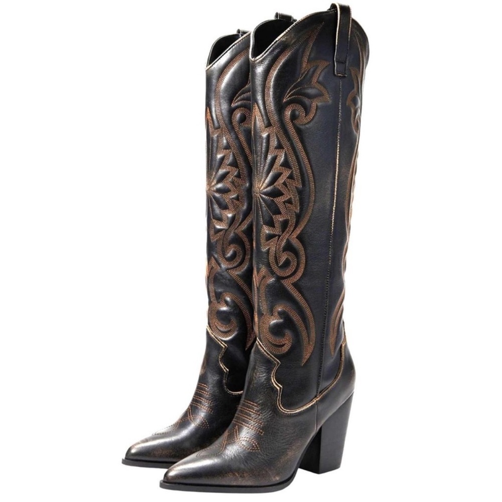 Steve Madden Lasso Brown Distressed Cowboy Boots NWT